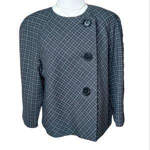 Anne Klein 3 Button Checked Wool Jacket